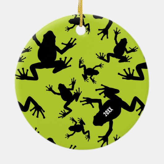 Green and Black Frog Pattern Kinder Weihnachten Keramik Ornament (Hinten)