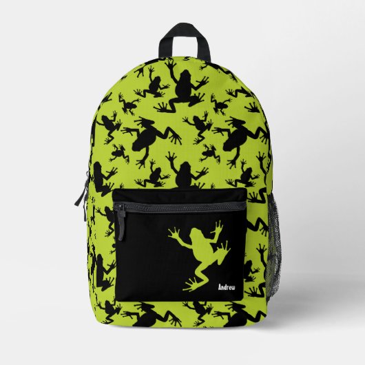 Green and Black Frog Pattern Kinderschule Bedruckter Rucksack (Vorderseite)