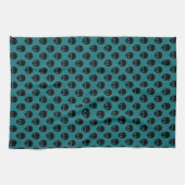 Green and Black Little Skulls Pattern Halloween Geschirrtuch (Horizontal)