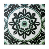 Green and Black Mandala Tile Fliese (Vorderseite)