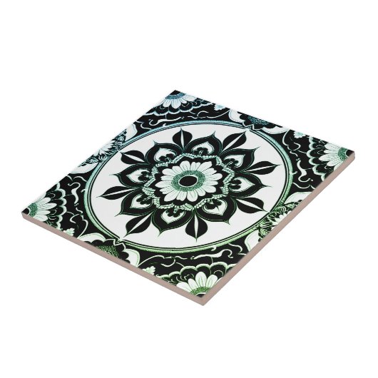 Green and Black Mandala Tile Fliese (Seite)
