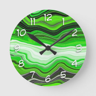 Green and Black Marble like Striped Fluid Art    Runde Wanduhr