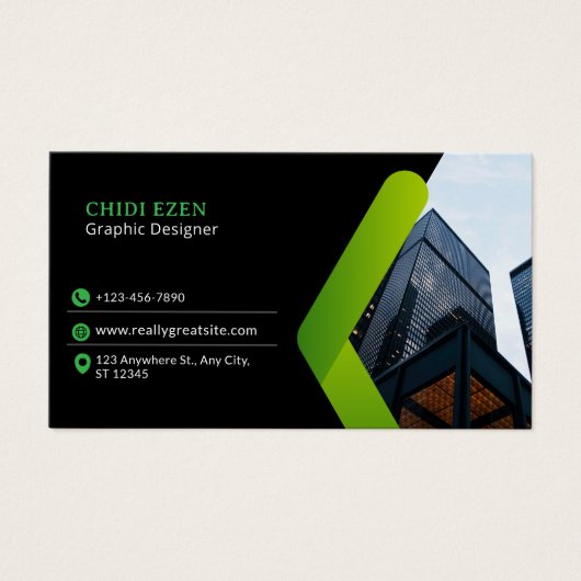 Green and Black Minimalist Modern Business Card (Vorderseite)