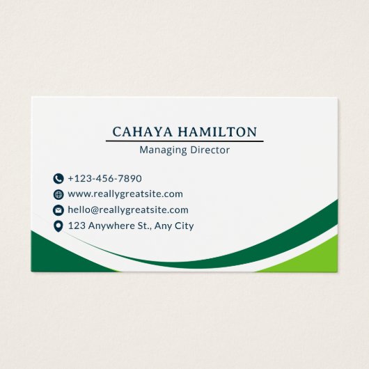 Green and Black Simple Minimalist Business Card (Vorderseite)