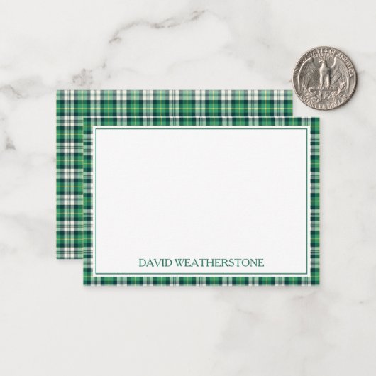 Green and Black Tartan Plaid Personalized Mitteilungskarte (Vorderseite/Rückseite Beispiel)