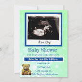 Green and Blue Baby Boy Ultrasound Baby Shower Einladung (Vorderseite)