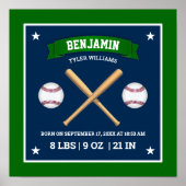 Green and Blue Baseball Bats and Balls Birth Stats Poster (Vorne)