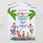 Green and Blue Illustrative Pool Party Einladung (Vorne/Hinten)