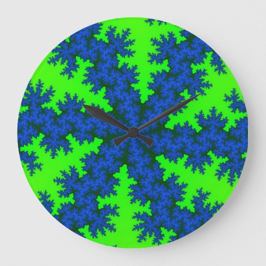 Green and Blue Snowflake Große Wanduhr (Vorderseite)