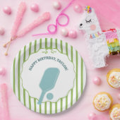 Green and Blue Striped Pickleball Birthday Party Pappteller (Party)
