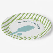 Green and Blue Striped Pickleball Birthday Party Pappteller (Schrägansicht)