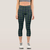 Green and Blue Tartan Plaid Pattern Capri Leggings (Vorderseite)