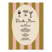 Green and Blush Pink Striped “Drinks Menu” Wedding Poster (Vorderseite)