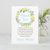 Green and Brown Floral Wreath Bridal Shower Dankeskarte (Stehend Vorderseite)