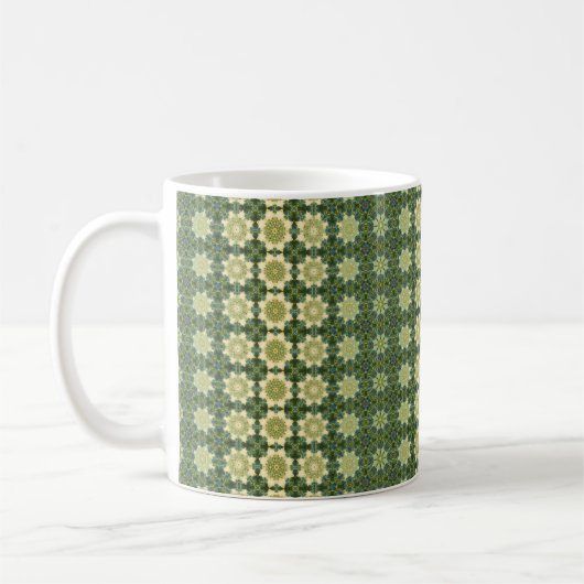 Green and Creme White Vintage Flower pattern Kaffeetasse (Links)