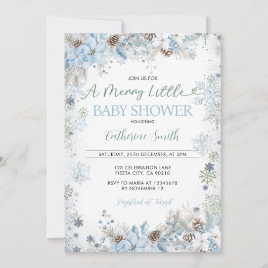 Green and Dusty Blue A Merry Little Baby Shower  Einladung (Vorderseite)