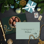 Green and Faux Gold Snowflake Holiday Photo Card Karte