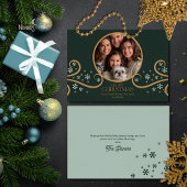 Green and Faux Gold Snowflake Holiday Photo Card Karte