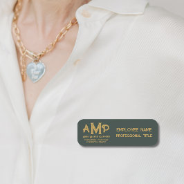 Green and Gold 3 Letter Monogram Business Employee Namensschild