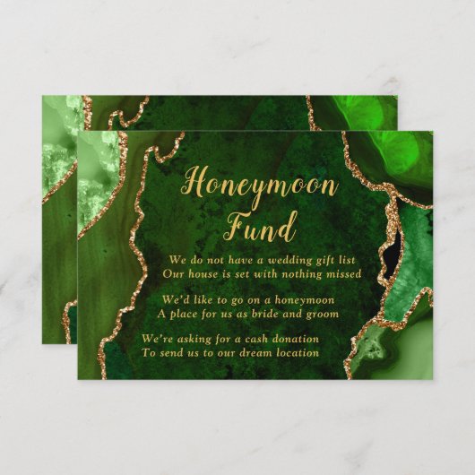 Green and Gold Agate Honeymoon Fund Begleitkarte (Vorne/Hinten)