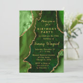 Green and Gold Agate Marble Birthday Party Einladung (Stehend Vorderseite)