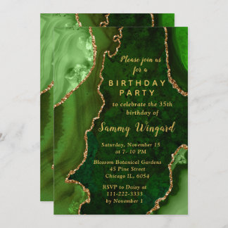 Green and Gold Agate Marble Birthday Party Einladung