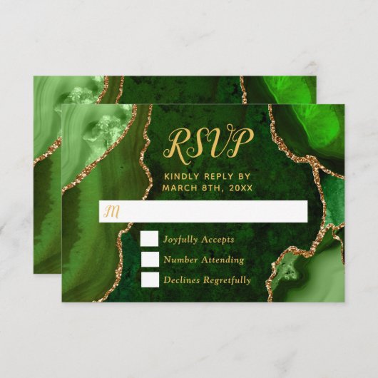 Green and Gold Agate Marble RSVP Karte (Vorne/Hinten)