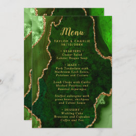 Green and Gold Agate Marble Wedding Menükarte