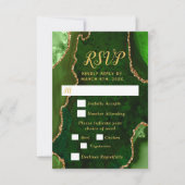 Green and Gold Agate Wedding Meal Choice RSVP Karte (Vorderseite)