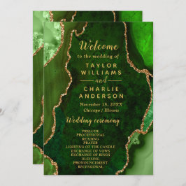 Green and Gold Agate Wedding Program Programm