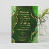 Green and Gold Agate Wedding Program Programm (Stehend Vorderseite)