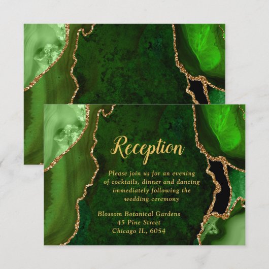 Green and Gold Agate Wedding Reception Begleitkarte (Vorne/Hinten)