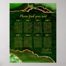 Green and Gold Agate Wedding Seating Chart Poster