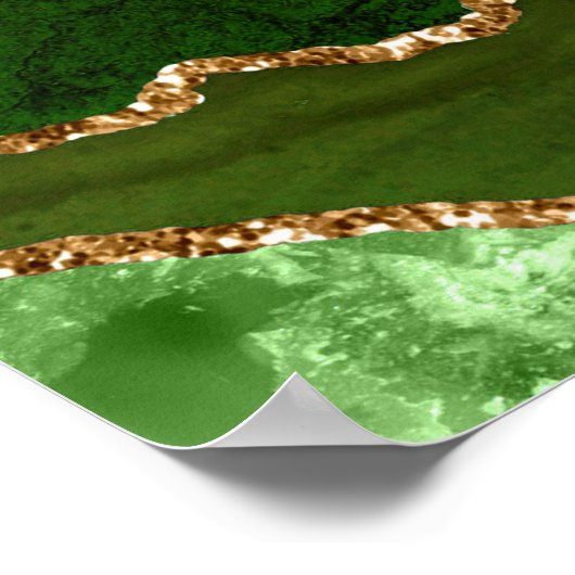 Green and Gold Agate Wedding Seating Chart Poster (Ecke)