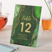 Green and Gold Agate Wedding Tischnummer Sockelschild (In Situ)