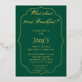 Green and Gold Breakfast Birthday Invitations Folieneinladung (Vorderseite)