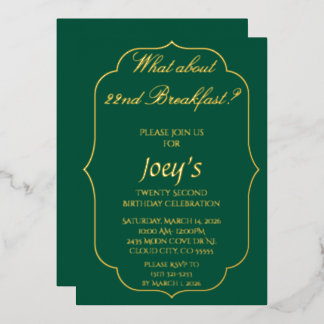 Green and Gold Breakfast Birthday Invitations Folieneinladung