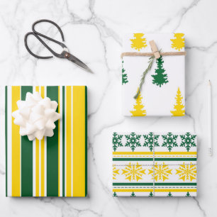 Green and Gold Christmas 3-Pack Gift Wrap Geschenkpapier Set