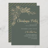 Green and Gold Christmas Party Einladung (Vorne/Hinten)