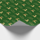 Green and Gold Christmas Reindeers Geschenkpapier (Ecke)