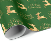 Green and Gold Christmas Reindeers Geschenkpapier (Rolleneckpunkt)