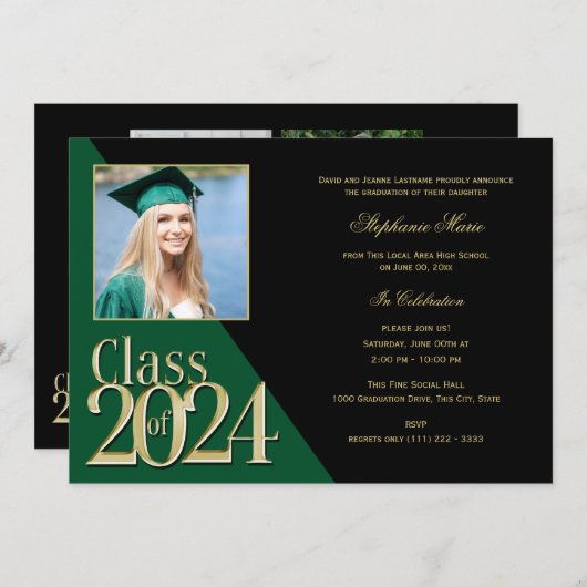 Green and Gold Class of 2023 Multi Foto Einladung (Vorne/Hinten)