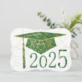 Green and Gold Floral Cap 2025 Card Einladung (Stehend Vorderseite)
