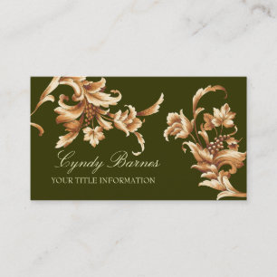 Green and Gold Floral Damask Business Card Visitenkarte