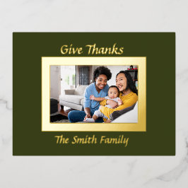 Green and Gold Foto Erntedank Foil Holiday Car Folien Feiertagspostkarte