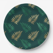 Green and Gold Glitzer auf tropischen Blätter Pappteller (Vorderseite)