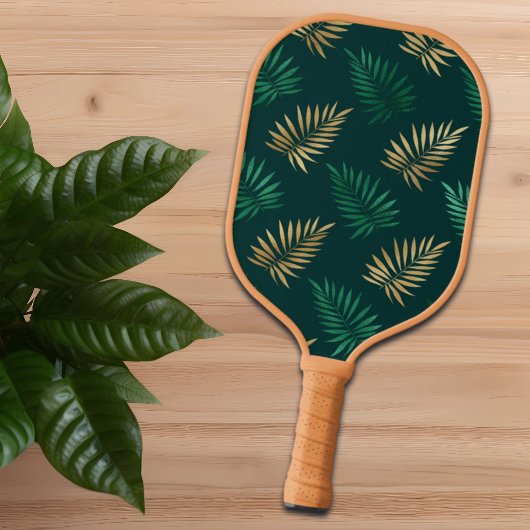Green and Gold Glitzer auf tropischen Blätter Pickleball Schläger
