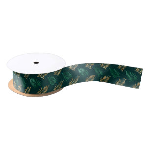 Green and Gold Glitzer auf tropischen Blätter Satinband