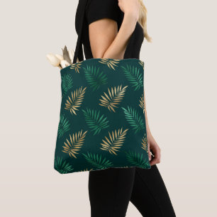 Green and Gold Glitzer auf tropischen Blätter Tasche