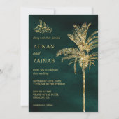 Green and Gold Glitzer Date Palm Muslim Wedding Einladung (Vorderseite)